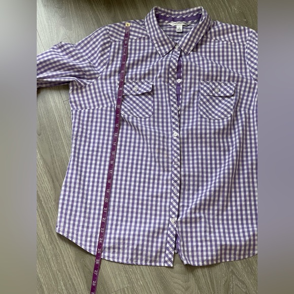 🔵5 For $15🔵 Croft & Barrow Purple & White Gingham Button Down Blouse - Picture 9 of 10